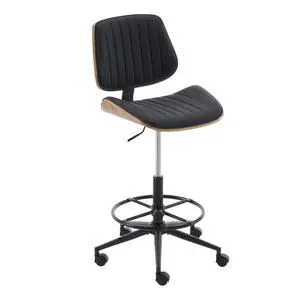 Drafting Chair for Standing Desk, Armless Tall Office Chair with Bentwood Backrest, Adjustable Height, Footrest Ring and Swivel Seat, PU Leather (Black) Drafting Chair for Standing Desk, Armless Tall Office Chair with Bentwood Backrest, Adjustable Height, Footrest Ring and Swivel Seat, PU Leather (Black)