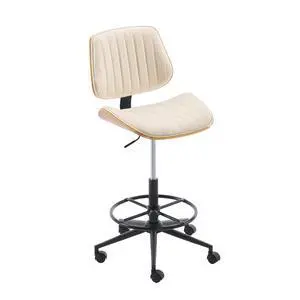 Drafting Chair for Standing Desk, Armless Tall Office Chair with Bentwood Backrest, Adjustable Height, Footrest Ring and Swivel Seat, PU Leather (Ivory) Drafting Chair for Standing Desk, Armless Tall Office Chair with Bentwood Backrest, Adjustable Height, Footrest Ring and Swivel Seat, PU Leather (Ivory)