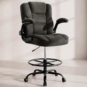 Drafting Chair 500Lbs, Tall Office Chair for Standing Desk, Fabric Executive Office Chair with Flip-up Armrests, Ergonomic High Chair with Adjustable Foot Ring, Comfy Stool Chairs, Black Drafting Chair 500Lbs, Tall Office Chair for Standing Desk, Fabric Executive Office Chair with Flip-up Armrests, Ergonomic High Chair with Adjustable Foot Ring, Comfy Stool Chairs, Black