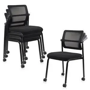 4PK Mesh Stacking Office Desk Chairs with Wheels, Portable Stackable Bulk Waiting Room Armless Chair with Adjustable Back & Fabric Seat for Guest Lobby Side School Church Conference Break 4PK Mesh Stacking Office Desk Chairs with Wheels, Portable Stackable Bulk Waiting Room Armless Chair with Adjustable Back & Fabric Seat for Guest Lobby Side School Church Conference Break