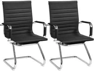 Office Guest Chairs Set of 2, Faux Leather Reception Chair, Black | Set of 2, Easy-Clean Faux Leather, Foam-Padded Seats, Fixed Armrests, Sturdy Metal Frames, 300 lb Capacity per Chair Office Guest Chairs Set of 2, Faux Leather Reception Chair, Black | Set of 2, Easy-Clean Faux Leather, Foam-Padded Seats, Fixed Armrests, Sturdy Metal Frames, 300 lb Capacity per Chair