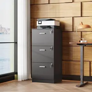 3 Drawer Wood File Cabinet with Lock, Printer Stand, Black | Wooden Filing Cabinet for Home Office Storage, Vertical Filing Organizer for Letter/A4 Size 3 Drawer Wood File Cabinet with Lock, Printer Stand, Black | Wooden Filing Cabinet for Home Office Storage, Vertical Filing Organizer for Letter/A4 Size