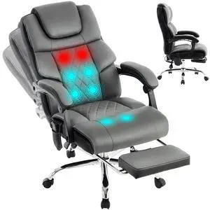 Massage Office Chair with Heat & Footrest,Heated Comfy Reclining Desk Chair with Vibration,Executive Big and Tall Chairs for Heavy People,Adjustable Height Black Grey Massage Office Chair with Heat & Footrest,Heated Comfy Reclining Desk Chair with Vibration,Executive Big and Tall Chairs for Heavy People,Adjustable Height Black Grey