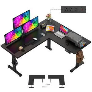 63x55 Inch L Shaped Standing Desk with Outlets, Electric Adjustable Height Stand Up Desk, Corner sit Stand Desk with Mouse Pad, Hook, Home Office Writing Gaming Computer Workstation,Black 63x55 Inch L Shaped Standing Desk with Outlets, Electric Adjustable Height Stand Up Desk, Corner sit Stand Desk with Mouse Pad, Hook, Home Office Writing Gaming Computer Workstation,Black