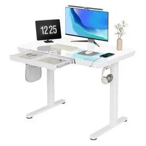 Glass Standing Desk with Drawers & USB Ports 40x24 Inch, White | 3 Steps Quick Install, 2 Zones Drawer, USB Ports, Ultra White One-Piece Glass Top, Writable Top Glass Standing Desk with Drawers & USB Ports 40x24 Inch, White | 3 Steps Quick Install, 2 Zones Drawer, USB Ports, Ultra White One-Piece Glass Top, Writable Top