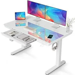 Glass Standing Desk with Drawers & USB Ports 48x24 Inch, White | 3 Steps Quick Install, 2 Zones Drawer, USB Ports, Ultra White One-Piece Glass Top, Writable Top Glass Standing Desk with Drawers & USB Ports 48x24 Inch, White | 3 Steps Quick Install, 2 Zones Drawer, USB Ports, Ultra White One-Piece Glass Top, Writable Top