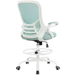 Drafting Chair Tiffany Blue, Tall Office Chair Standing Desk Stool with Adjustable Height, Foot Ring, Flip-Up Arms, Mesh High-Back Office Chair, White Drafting Chair Tiffany Blue, Tall Office Chair Standing Desk Stool with Adjustable Height, Foot Ring, Flip-Up Arms, Mesh High-Back Office Chair, White