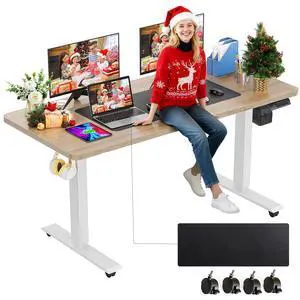 Electric Standing Desk Adjustable Height, 55 x 24 Inch Stand up Desk with Large Mouse Pad, Rolling Wheels & Foot Pad,27''-46'' Lifting Range Home Office Computer Desk(Oak Gray) Electric Standing Desk Adjustable Height, 55 x 24 Inch Stand up Desk with Large Mouse Pad, Rolling Wheels & Foot Pad,27''-46'' Lifting Range Home Office Computer Desk(Oak Gray)