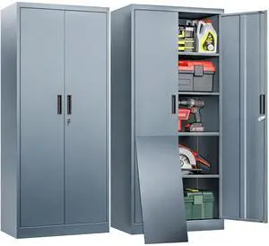 Metal Garage Storage Cabinet with Locking Doors and 4 Adjustable Shelves, Gray Tall Storage Cabinets, Tool File Lockable Cabinet for Garage Office Warehouse Shop(71H) Metal Garage Storage Cabinet with Locking Doors and 4 Adjustable Shelves, Gray Tall Storage Cabinets, Tool File Lockable Cabinet for Garage Office Warehouse Shop(71H)