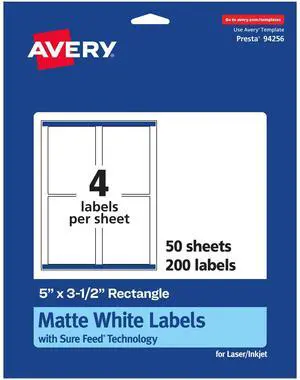 ® Matte White Rectangle Labels, Sure Feed® Technology, 5" x 3.5", 200 Matte White Printable Labels ® Matte White Rectangle Labels, Sure Feed® Technology, 5" x 3.5", 200 Matte White Printable Labels