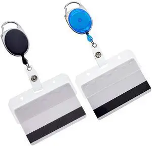 2 Pack - Premium Carabiner Badge Reel with Half Card Holder - Mag Stripe Exposed ID Holder for Swipe Cards Access Control POS Retractable by (Assorted Colors) 2 Pack - Premium Carabiner Badge Reel with Half Card Holder - Mag Stripe Exposed ID Holder for Swipe Cards Access Control POS Retractable by (Assorted Colors)