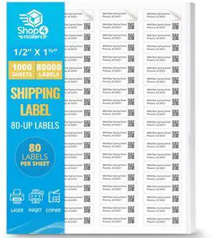 80000 Count (1000 Sheets) 80-Up 1/2 x 1 3/4 Address Labels | 80 Labels Per Page White Matte Permanent Self Adhesive Mailing Labels 0.5x1.75 Easy Peel Stickers for Laser & Inkjet Printers 80000 Count (1000 Sheets) 80-Up 1/2 x 1 3/4 Address Labels | 80 Labels Per Page White Matte Permanent Self Adhesive Mailing Labels 0.5x1.75 Easy Peel Stickers for Laser & Inkjet Printers