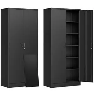 71" H Metal Storage Cabinet, Locking Cabinet with 2 Doors and 5 Adjustable Shelves, Black Tall Cabinet for Garage, Home, Office, Pantry, Workshop, School 71" H Metal Storage Cabinet, Locking Cabinet with 2 Doors and 5 Adjustable Shelves, Black Tall Cabinet for Garage, Home, Office, Pantry, Workshop, School