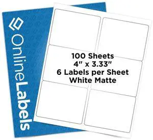 OnlineLabels 4" x 3.33" Labels - White Matte - Inkjet/Laser - 100 Sheets | Permanent Adhesive, Blank Rectangle Labels, Inkjet and Laser Compatible, Ideal for Shipping, Wine Bottles, & Pallets OnlineLabels 4" x 3.33" Labels - White Matte - Inkjet/Laser - 100 Sheets | Permanent Adhesive, Blank Rectangle Labels, Inkjet and Laser Compatible, Ideal for Shipping, Wine Bottles, & Pallets