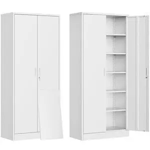 71" H Metal Storage Cabinet, Locking Cabinet with 2 Doors and 5 Adjustable Shelves, White Tall Cabinet for Garage, Home, Office, Pantry, Workshop, School 71" H Metal Storage Cabinet, Locking Cabinet with 2 Doors and 5 Adjustable Shelves, White Tall Cabinet for Garage, Home, Office, Pantry, Workshop, School