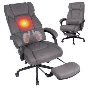 3D Kneading Massage Office Chair with Heat, 500 lbs Big and Tall Executive Computer Desk Recliner, Leather Electric Heated Office Chairs with Massage & Footrest, Grey 3D Kneading Massage Office Chair with Heat, 500 lbs Big and Tall Executive Computer Desk Recliner, Leather Electric Heated Office Chairs with Massage & Footrest, Grey