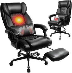 3D Kneading Massage Office Chair with Heat, 500 lbs Big and Tall Executive Computer Desk Recliner, Leather Electric Heated Chair with Footrest, Black 3D Kneading Massage Office Chair with Heat, 500 lbs Big and Tall Executive Computer Desk Recliner, Leather Electric Heated Chair with Footrest, Black