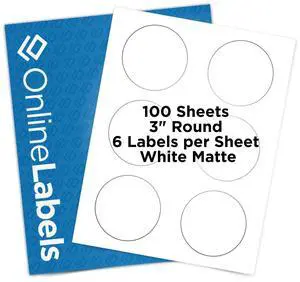 OnlineLabels 3" Circle Labels - White Matte - Inkjet/Laser - 100 Sheets | Permanent Adhesive, Blank Round Labels, Inkjet & Laser Compatible, Ideal for Lid Labels, Warning Stickers, & More OnlineLabels 3" Circle Labels - White Matte - Inkjet/Laser - 100 Sheets | Permanent Adhesive, Blank Round Labels, Inkjet & Laser Compatible, Ideal for Lid Labels, Warning Stickers, & More
