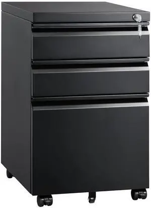 3 Drawer File Cabinet with Lock and Wheels, Heavy-Duty Steel Rolling Drawer Cabinet, Fully Assembled Under Desk Filing Cabinet for Home Office Storage, 15.3" W x 19.75" D x 24.5" H, Black 3 Drawer File Cabinet with Lock and Wheels, Heavy-Duty Steel Rolling Drawer Cabinet, Fully Assembled Under Desk Filing Cabinet for Home Office Storage, 15.3" W x 19.75" D x 24.5" H, Black