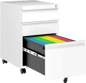 Assembled 3 Drawer File Cabinet with Wheels,Under Desk File Cabinet with Lock,White Rolling Filing Cabinets, Metal Filing Cabinets for Home Office,Fit A4/Letter/Legal,Pre-Assembled Except Caster Assembled 3 Drawer File Cabinet with Wheels,Under Desk File Cabinet with Lock,White Rolling Filing Cabinets, Metal Filing Cabinets for Home Office,Fit A4/Letter/Legal,Pre-Assembled Except Caster