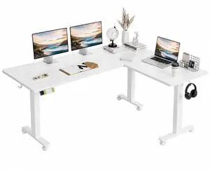 L-Shaped Electric Standing Desk Dual Motor 63 x 55 Inch White | Splice board for home office, heavy-duty steel frame, quiet lift mechanism, left or right installation,176 lbs capacity L-Shaped Electric Standing Desk Dual Motor 63 x 55 Inch White | Splice board for home office, heavy-duty steel frame, quiet lift mechanism, left or right installation,176 lbs capacity