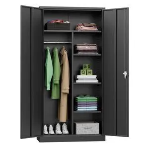 Metal Wardrobe Closet, 72" H Metal Storage Armoires Cabinet with Lockable Doors and Hanging Rod, Armoire Wardrobe Closet with 4 Adjustable Shelves for Home Office, Warehouse, Garage, Black Metal Wardrobe Closet, 72" H Metal Storage Armoires Cabinet with Lockable Doors and Hanging Rod, Armoire Wardrobe Closet with 4 Adjustable Shelves for Home Office, Warehouse, Garage, Black