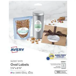 Printable Blank Oval Labels, 1.5" x 2.5", Glossy White, 180 Customizable Labels (22804) Printable Blank Oval Labels, 1.5" x 2.5", Glossy White, 180 Customizable Labels (22804)