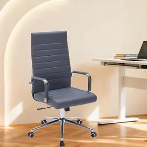 Executive Desk Chair, Ergonomic PU Leather Gaming Chair with Adjustable Lumbar Support and Rolling Wheels for Home Office Conference Room, High Back, Gray Executive Desk Chair, Ergonomic PU Leather Gaming Chair with Adjustable Lumbar Support and Rolling Wheels for Home Office Conference Room, High Back, Gray