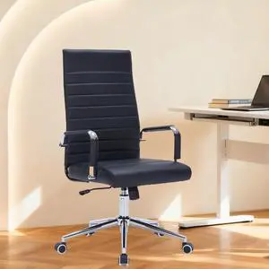 Ergonomic Office Chair, Executive PU Leather Desk Chair with Adjustable Lumbar Support and Smooth-Rolling Wheels for Home Office Conference Room, High Back, Black Ergonomic Office Chair, Executive PU Leather Desk Chair with Adjustable Lumbar Support and Smooth-Rolling Wheels for Home Office Conference Room, High Back, Black