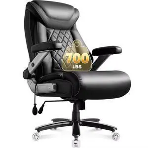 700lbs Leather Big and Tall Office Chair, Ergonomic Heavy Duty Executive Office Chair with 5D Flip Arms & Adjustable Lumbar Support & Dual Rubber Wheel, Large Thick Padded Extra Wide Seat, Black 700lbs Leather Big and Tall Office Chair, Ergonomic Heavy Duty Executive Office Chair with 5D Flip Arms & Adjustable Lumbar Support & Dual Rubber Wheel, Large Thick Padded Extra Wide Seat, Black