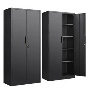 Metal Garage Storage Cabinet, 72" Tall, Black | With Lock, Steel Storage Locker, 4 Adjustable Shelves, Heavy Duty Metal Garage Storage Cabinet, 72" Tall, Black | With Lock, Steel Storage Locker, 4 Adjustable Shelves, Heavy Duty