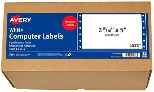 4076 Dot Matrix Printer Shipping Labels, 1 Across, 2 15/16 x 5, White (Box of 3000) 4076 Dot Matrix Printer Shipping Labels, 1 Across, 2 15/16 x 5, White (Box of 3000)