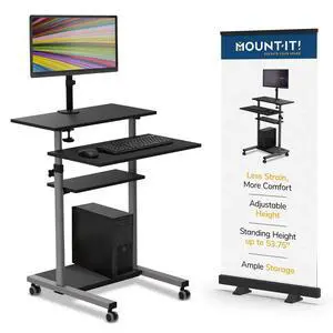 Mobile Computer Cart with Monitor Mount for Screen up to 32", Portable Desk on Wheels, Rolling Laptop Stand Teachers, Office, Classroom, Rise up to 53", Projector, Podium, Keyboard Tray Mobile Computer Cart with Monitor Mount for Screen up to 32", Portable Desk on Wheels, Rolling Laptop Stand Teachers, Office, Classroom, Rise up to 53", Projector, Podium, Keyboard Tray