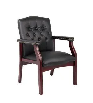 Traditional Caressoft Vinyl Guest Chair with Mahogany Finish Wood Base, Black Traditional Caressoft Vinyl Guest Chair with Mahogany Finish Wood Base, Black