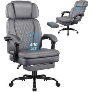 Office Chair with Foot Rest 400lbs, Heavy Duty Executive Leather Office Chair for Heavy People,Big and Tall High Back Ergonomic Comfy Office Desk Chair with Lumbar Support,Grey Office Chair with Foot Rest 400lbs, Heavy Duty Executive Leather Office Chair for Heavy People,Big and Tall High Back Ergonomic Comfy Office Desk Chair with Lumbar Support,Grey