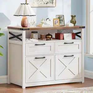 Farmhouse Home Office File Cabinet with 4 Drawer, Unique White | Lateral Filing Cabinet with Open Storage Shelf, Filing Organizer Fits Letter/A4 Size, Document Storage Printer Stand Farmhouse Home Office File Cabinet with 4 Drawer, Unique White | Lateral Filing Cabinet with Open Storage Shelf, Filing Organizer Fits Letter/A4 Size, Document Storage Printer Stand