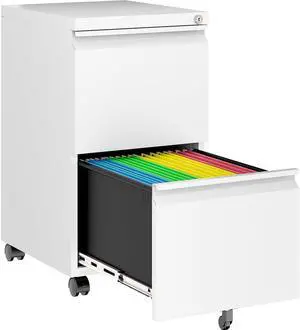 Assembled 2 Drawer File Cabinet on Wheels,Metal Filing Cabinet with Lock,White Rolling File Cabinets,Under Desk Office Cabinets for Home Office,Fit A4/Letter/Legal,Pre-Assembled Except Caster Assembled 2 Drawer File Cabinet on Wheels,Metal Filing Cabinet with Lock,White Rolling File Cabinets,Under Desk Office Cabinets for Home Office,Fit A4/Letter/Legal,Pre-Assembled Except Caster