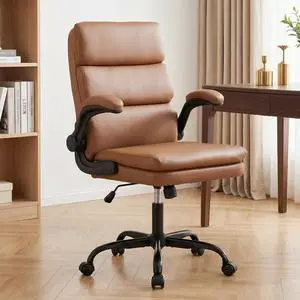 Mid Back Office Desk Chair,Leather Conference Room Chairs,Ergonomic Home Computer Chair,Modern Executive Chair with Padded Flip-up Armrest and Swivel Wheels (Brown) Mid Back Office Desk Chair,Leather Conference Room Chairs,Ergonomic Home Computer Chair,Modern Executive Chair with Padded Flip-up Armrest and Swivel Wheels (Brown)