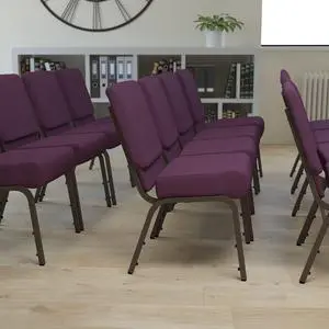 Plum 21" W Stacking Church Chair, 4-Pack | Gold Vein Frame, Fabric Upholstery Plum 21" W Stacking Church Chair, 4-Pack | Gold Vein Frame, Fabric Upholstery