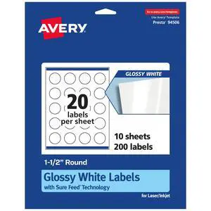 Round Labels, Sure Feed Technology, 1.5" Diameter, 200 Glossy White Labels (36491) Round Labels, Sure Feed Technology, 1.5" Diameter, 200 Glossy White Labels (36491)