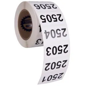 Consecutively Numbered Labels Self Adhesive Durable Vinyl- Measure: 2" X 1" By (ROLL 2501-3000) Consecutively Numbered Labels Self Adhesive Durable Vinyl- Measure: 2" X 1" By (ROLL 2501-3000)