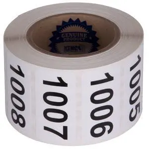 Consecutively Numbered Labels Self Adhesive Durable Vinyl- Measure: 2" X 1" by (ROLL 1001-1500) Consecutively Numbered Labels Self Adhesive Durable Vinyl- Measure: 2" X 1" by (ROLL 1001-1500)