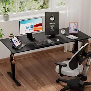 63 x 28 Inch Electric Standing Desk with 4 Wheels, Height Adjustable Desk for Home Office, Sit Stand Desk with 4 Memory Presets, Headphone Hooks and Cable Clips, Splice Board Black 63 x 28 Inch Electric Standing Desk with 4 Wheels, Height Adjustable Desk for Home Office, Sit Stand Desk with 4 Memory Presets, Headphone Hooks and Cable Clips, Splice Board Black