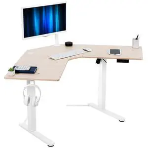 Light Wood 47 x 47 in Corner Standing Desk, DESK-E1L94C | Electric, Holds 154 lbs, L-Shaped Table, Sit Stand, Height Adjustable, Memory Presets, Home Office, White Frame Light Wood 47 x 47 in Corner Standing Desk, DESK-E1L94C | Electric, Holds 154 lbs, L-Shaped Table, Sit Stand, Height Adjustable, Memory Presets, Home Office, White Frame