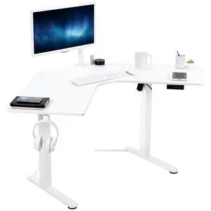 White 47 x 47 in Corner Standing Desk, DESK-E1L94W | Electric, Holds 154 lbs, L-Shaped Table, Sit Stand, Height Adjustable, Memory Presets, Home Office, White Frame White 47 x 47 in Corner Standing Desk, DESK-E1L94W | Electric, Holds 154 lbs, L-Shaped Table, Sit Stand, Height Adjustable, Memory Presets, Home Office, White Frame