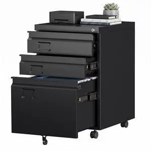 3 Drawer Metal File Cabinet with Wheels & Lock, Under Desk, Black | Lockable 3-drawer metal file cabinet with five casters and A4, Letter and Legal hanging-file rails 3 Drawer Metal File Cabinet with Wheels & Lock, Under Desk, Black | Lockable 3-drawer metal file cabinet with five casters and A4, Letter and Legal hanging-file rails