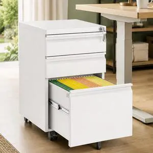 3 Drawer Metal File Cabinet with Lock & Rolling Casters | Fully Assembled Mobile Filing Cabinet on Wheels, Under Desk Office Storage Organizer for Letter/Legal/A4 Files, White 3 Drawer Metal File Cabinet with Lock & Rolling Casters | Fully Assembled Mobile Filing Cabinet on Wheels, Under Desk Office Storage Organizer for Letter/Legal/A4 Files, White
