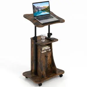 Rolling Lectern Podium Stand, Height Adjustable Laptop Table with Tilting Tabletop & Storage Shelves, Compact Standing Desk with Lockable Casters for Home Office School (Rustic Brown) Rolling Lectern Podium Stand, Height Adjustable Laptop Table with Tilting Tabletop & Storage Shelves, Compact Standing Desk with Lockable Casters for Home Office School (Rustic Brown)