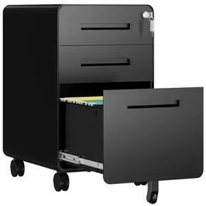 3 Drawer File Cabinet, Fully Assembled Mobile File Cabinets with Lock for Home Office, Metal Rolling Filing Caninet on Wheels, Three Drawer Under Desk Cabnet for Letter/Legal / A4 - Black 3 Drawer File Cabinet, Fully Assembled Mobile File Cabinets with Lock for Home Office, Metal Rolling Filing Caninet on Wheels, Three Drawer Under Desk Cabnet for Letter/Legal / A4 - Black