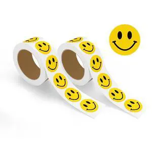 Happy Face Smile Stickers, 2" x 2" 1000 Stickers (2 Rolls of 500), Self-Adhesive Labels for Crafts, Labeling, Decorations, Rewards, Classrooms, Parties & Events, Bright, Fun and Easy to Use Happy Face Smile Stickers, 2" x 2" 1000 Stickers (2 Rolls of 500), Self-Adhesive Labels for Crafts, Labeling, Decorations, Rewards, Classrooms, Parties & Events, Bright, Fun and Easy to Use